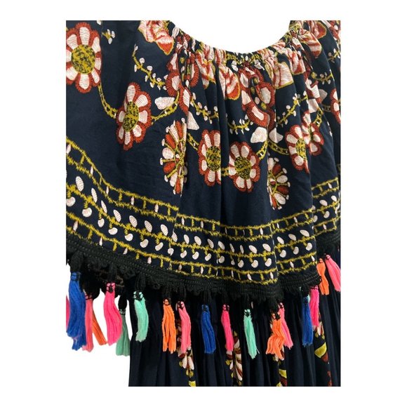 Off  Shoulder Tassel Boho Maxi Summer Ruffle Long Dress Size Medium - Picture 10 of 11